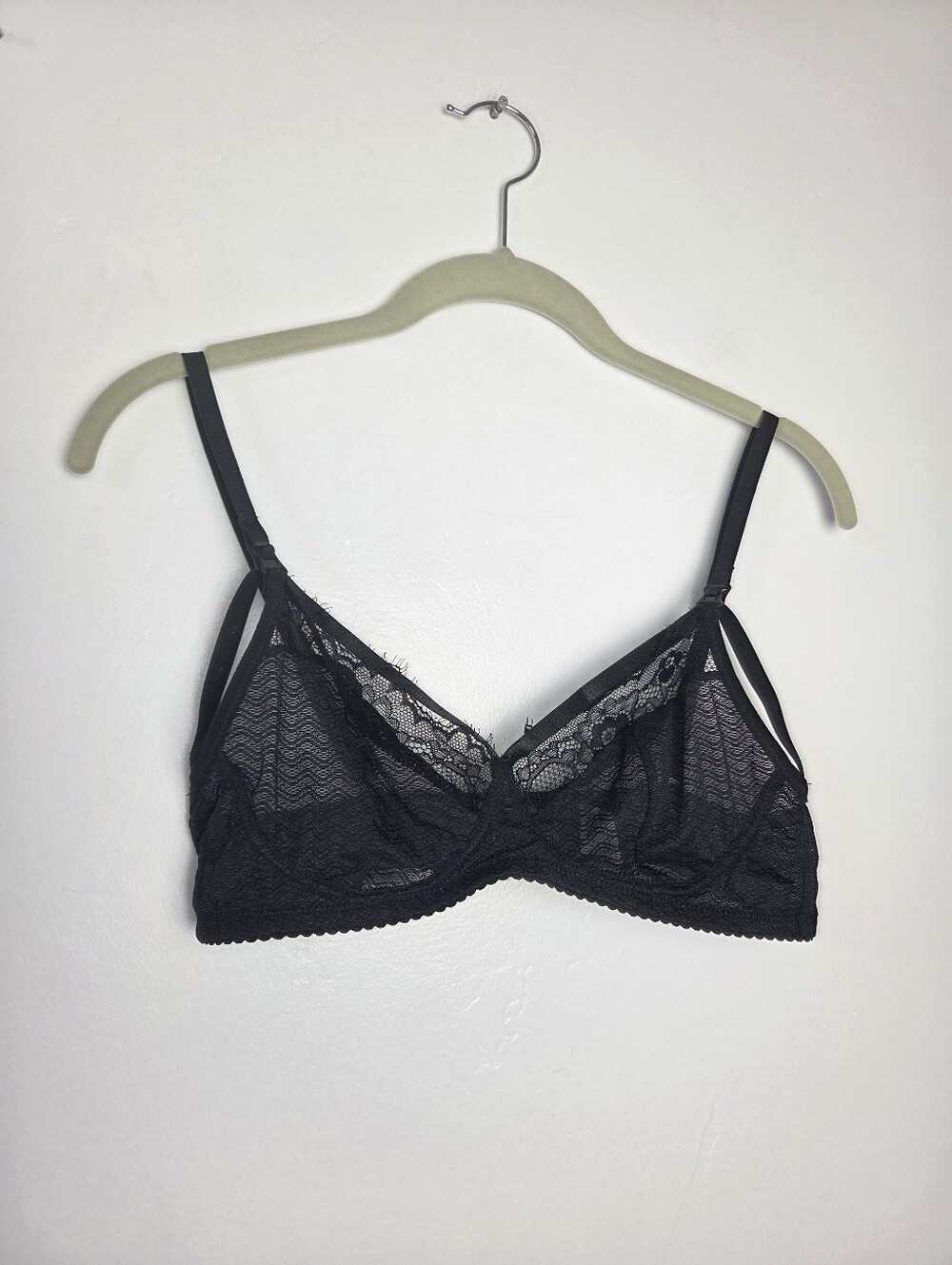 Black Lace Sheer Nursing Bra Wireless Strappy Breastfeeding Small Chest 34B